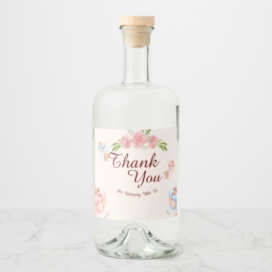 Teddybeer dank u Baby Show waterflesetiket Likeurfles Etiket (Voorkant)