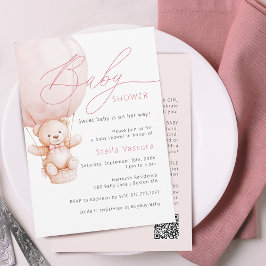 Teddybeer Details QR Code Meisje Baby Shower Kaart