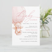 Teddybeer Details QR Code Meisje Baby Shower Kaart (Staand voorkant)