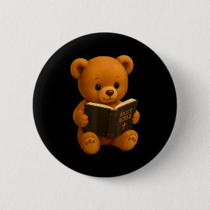 Teddybeer die een Bijbel leest Christelijke Religi Ronde Button 5,7 Cm