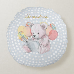 Teddybeer die een boek leest Baby in Bloom Rond Kussen