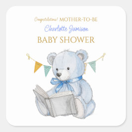 Teddybeer die een boek leest Gefeliciteerd Vierkante Sticker