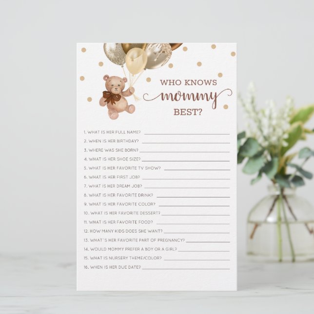 Teddybeer die mama het beste kent Baby Shower (Staand voorkant)