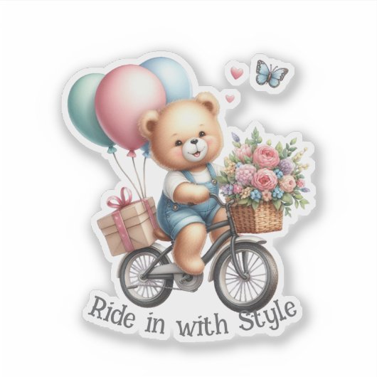 Teddybeer die op een fiets rijdt sticker (Voorkant)