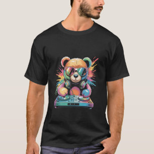 Teddybeer DJ op draaitafels EDM Synthesizer Rave M T-shirt