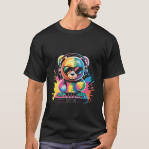 Teddybeer DJ op draaitafels EDM Synthesizer Rave M T-shirt