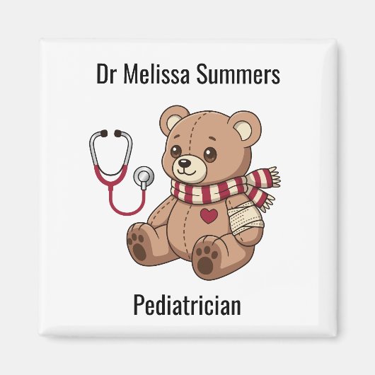 Teddybeer Dokter Kinderarts Aangepaste Tekst Magneet (Voorkant)
