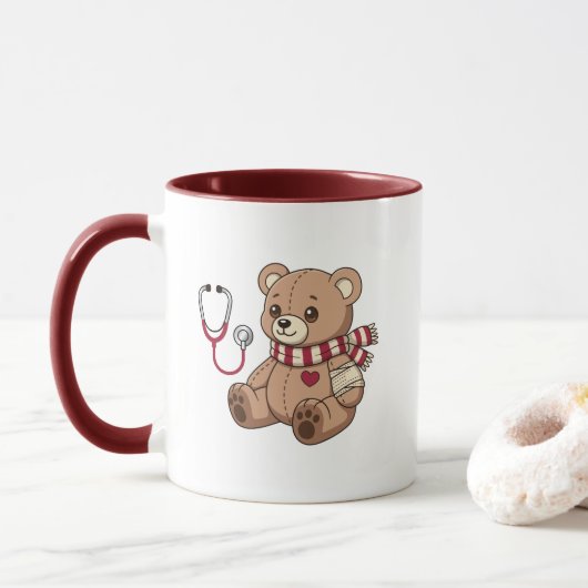 Teddybeer Dokter Kinderarts Stethoscoop Mok (Met donut)