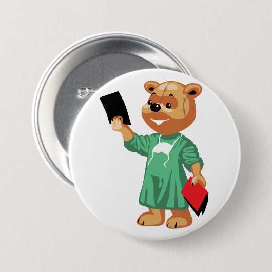 Teddybeer Dokter Knop Ronde Button 7,6 Cm (Voorkant /achterkant)