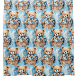 Teddybeer douchegordijnen voor jongens in het blau