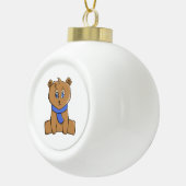 Teddybeer draagt een blauwe sjaal keramische bal ornament (Rechts)