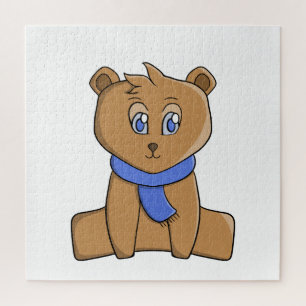 Teddybeer draagt een blauwe sjaal legpuzzel