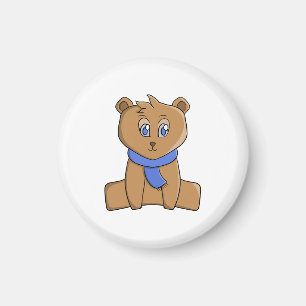 Teddybeer draagt een blauwe sjaal magneet