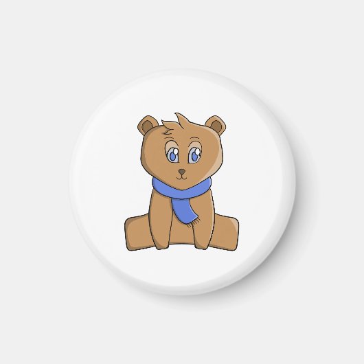 Teddybeer draagt een blauwe sjaal magneet (Voorkant)