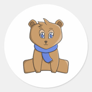 Teddybeer draagt een blauwe sjaal ronde sticker