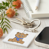 Teddybeer draagt een blauwe sjaal sleutelhanger (Voorkant Rechts)
