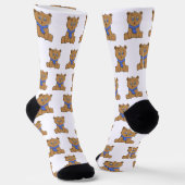 Teddybeer draagt een blauwe sjaal sokken (Gebogen)