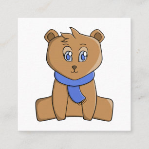 Teddybeer draagt een blauwe sjaal vierkante visitekaartje