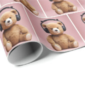 Teddybeer draagt een hoofdtelefoon cadeaupapier (Rol Hoek)