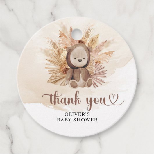 Teddybeer draagt sweatshirt pampas Baby shower Bedankjes Labels (Voorkant)
