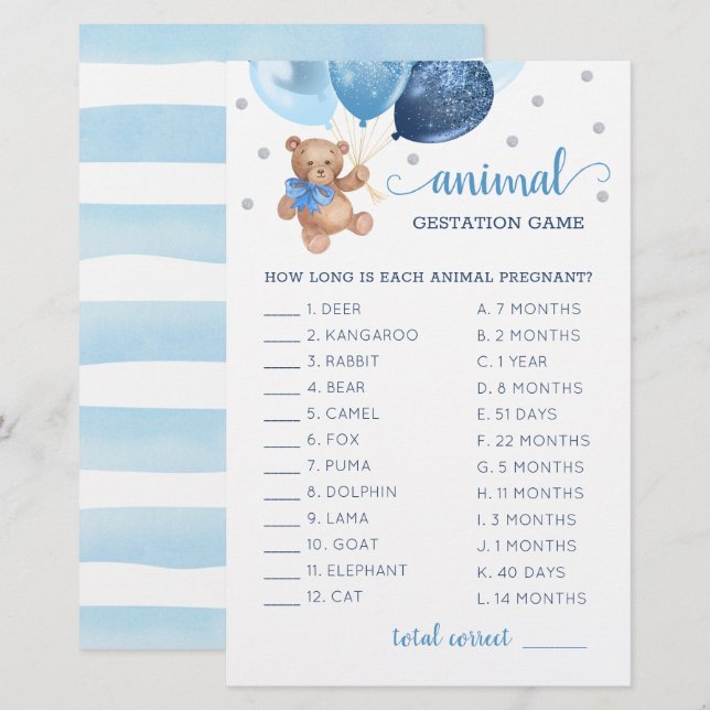 Teddybeer Drachtspel voor Baby Shower (Voorkant / Achterkant)