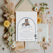 Teddybeer Dusty Blue Berry Zoet Baby shower Kaart