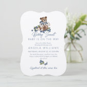 Teddybeer Dusty Blue Berry Zoet Baby shower Kaart (Staand voorkant)