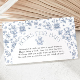 Teddybeer Dusty Blue Toile Boeken voor Baby shower Informatiekaartje