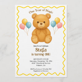 Teddybeer Eén Jaar Magie Eerste Verjaardag Kaart