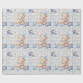 Teddybeer Eén Jaar Verjaardag Cadeaupapier (Vlak)