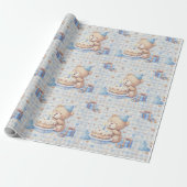 Teddybeer Eén Jaar Verjaardag Cadeaupapier (Uitgerold)
