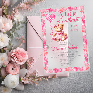 Teddybeer Een Klein Liefje Meisje Baby Shower Acryl Uitnodigingen