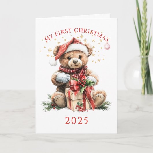 Teddybeer eerste kerst van de baby kaart (Voorkant)