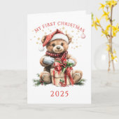 Teddybeer eerste kerst van de baby kaart (Gele Bloem)