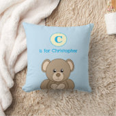 Teddybeer eerste naam kinderen blauw kussen (Deken)