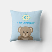 Teddybeer eerste naam kinderen blauw kussen (Achterkant)