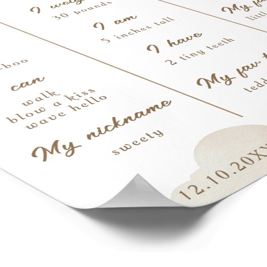 Teddybeer Eerste Verjaardag Infographic Milestone Poster (Hoek)