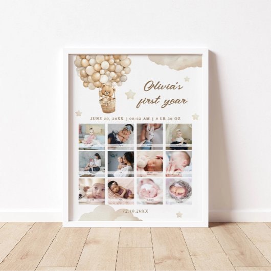 Teddybeer Eerste Verjaardag Milestone Foto Poster