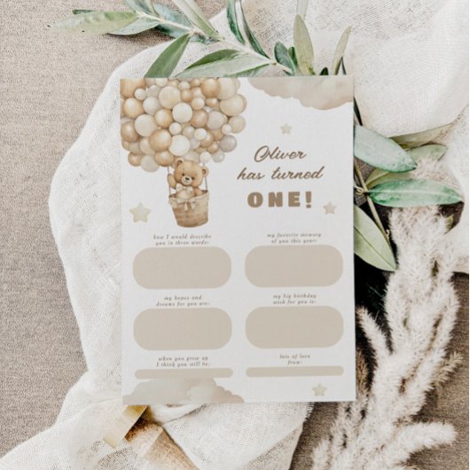 Teddybeer Eerste Verjaardag Tijd Capsule Massage Informatiekaartje
