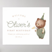 Teddybeer eerste verjaardagsfeest welkomstbord poster (Voorkant)