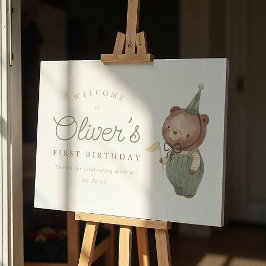 Teddybeer eerste verjaardagsfeest welkomstbord poster