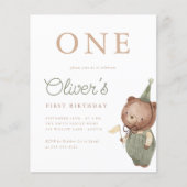 Teddybeer eerste verjaardagsfeestje budget uitnodi (Voorkant)