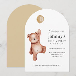 Teddybeer Eerste Verjaardagsfeestje Kaart