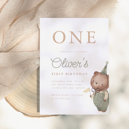 Teddybeer Eerste Verjaardagsfeestje Kaart