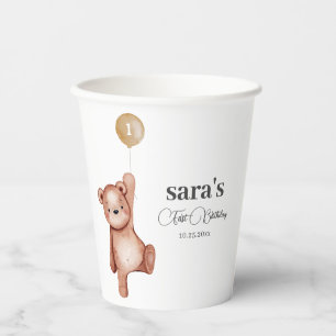 Teddybeer Eerste Verjaardagsfeestje Papieren Bekers