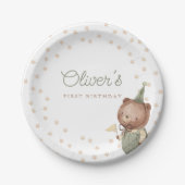 Teddybeer Eerste Verjaardagsfeestje Papieren Bordje (Voorkant)
