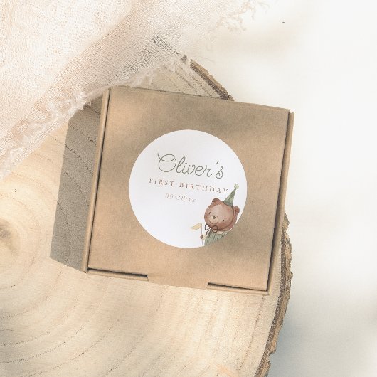 Teddybeer Eerste Verjaardagsfeestje Ronde Sticker