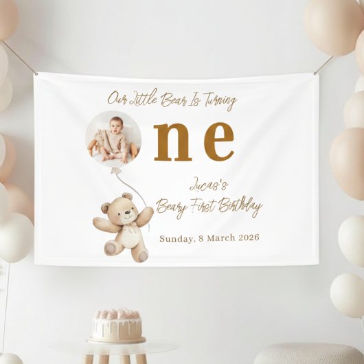 Teddybeer Eerste Verjaardagsfoto Spandoek