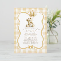 Teddybeer Elegant Lichtbruine Gingham Baby Shower