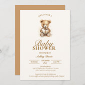 Teddybeer Elegant Neutraal Baby shower Uitnodiging (Voorkant / Achterkant)